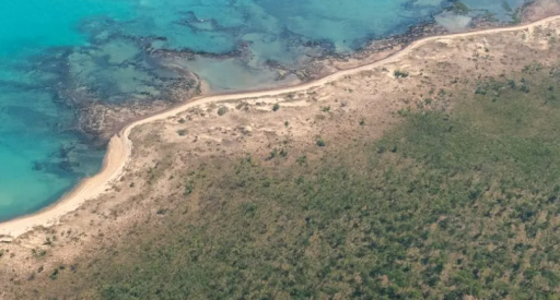 Aerial view of the coastline at a section of Blue Mud Bay